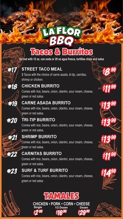 La Flor BBQ menu board 2